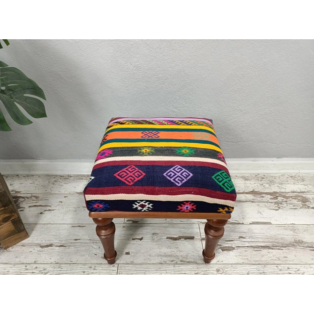 Ethnic Kilim Upholstered Padded Footstool For Sale - Image 9 of 9