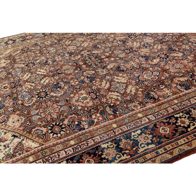Vintage Persian Mahal Hand-Knotted Wool Area Rug - Floral in Rust For Sale In New York - Image 6 of 10
