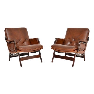 Vintage Danish Leather Armchairs, 1970s, Set of 2 For Sale