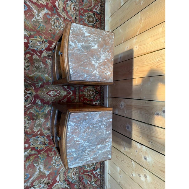 Art Deco Bedside Tables in Oak and Marble, 1930s, Set of 2 For Sale - Image 6 of 7