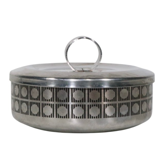 Mid 20th Century Mid 20th Century Mod Stainless Steel Powder Jar With Stenciled For Sale - Image 5 of 7
