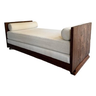 A Hand-Crafted Wood and Bouclé Daybed, 21st Century For Sale