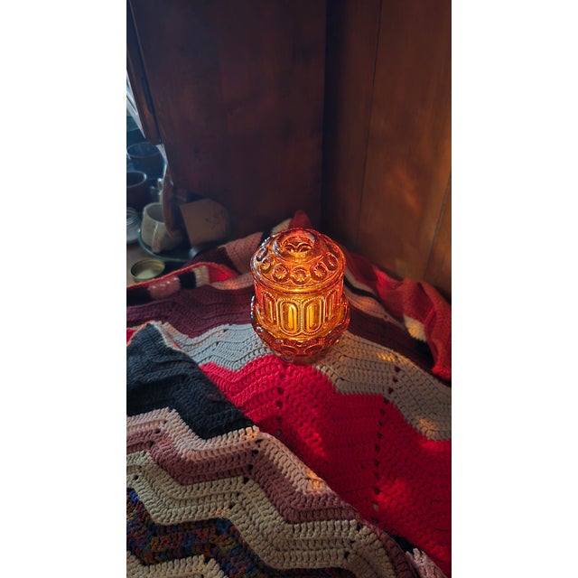 Vintage Candlelight Lamp Amber Glass For Sale - Image 6 of 8