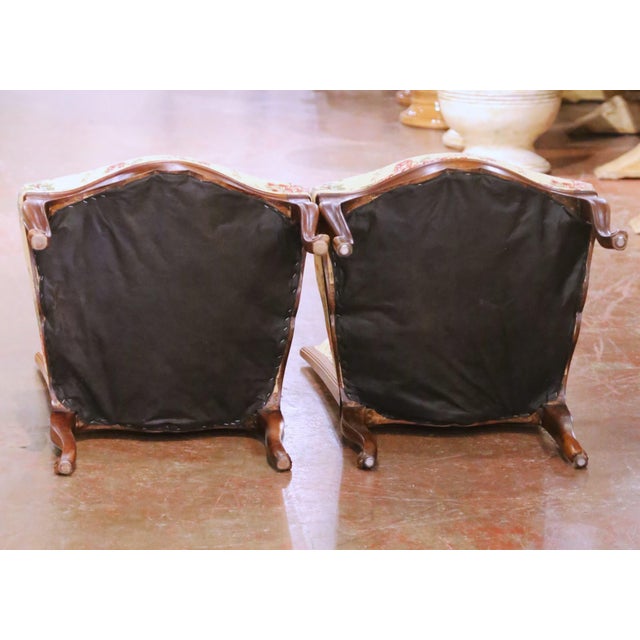 Pair 19th Century French Louis XV Walnut Side Chairs With Provençal Upholstery For Sale - Image 9 of 9