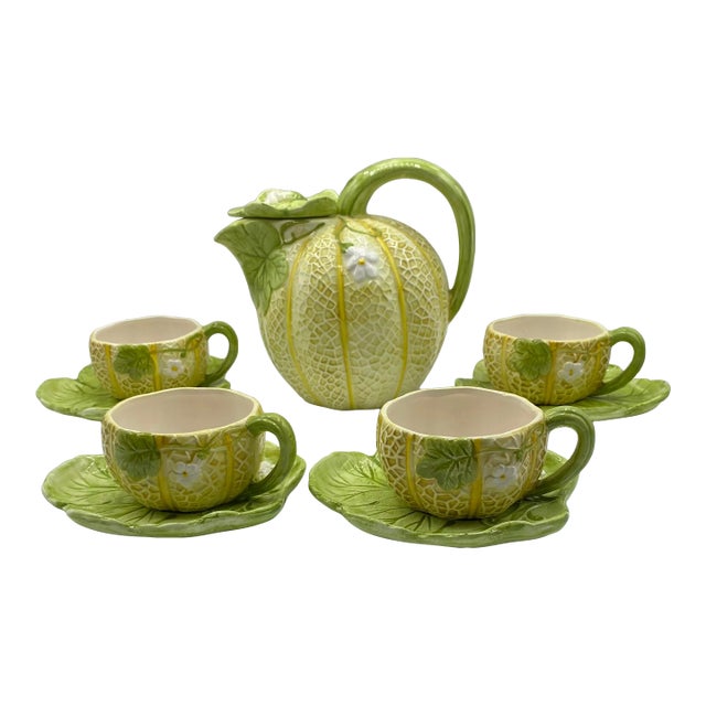 Cantaloupe Ceramic Tea Set for Four For Sale