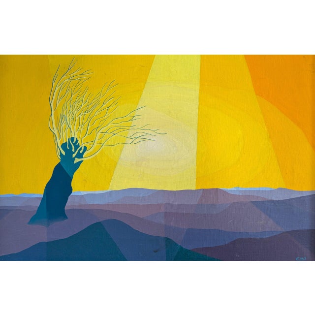 Mid-Century Modern 'Sunlit Tree' Vintage Original Landscape Oil Painting For Sale - Image 6 of 10