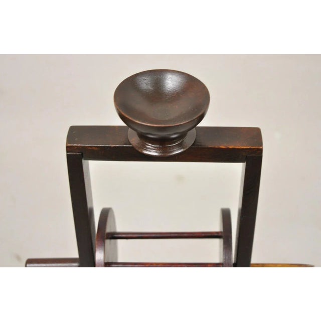 Antique American Primitive Mahogany Handmade Wool Winder Spool Thread Stand For Sale - Image 4 of 10