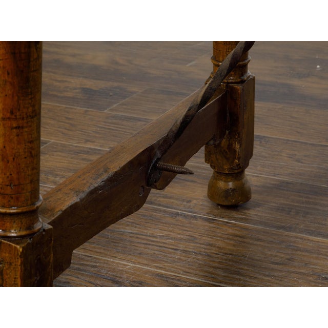 Italian 19th Century Walnut Console Table with Column Legs and Iron Stretchers For Sale - Image 11 of 12