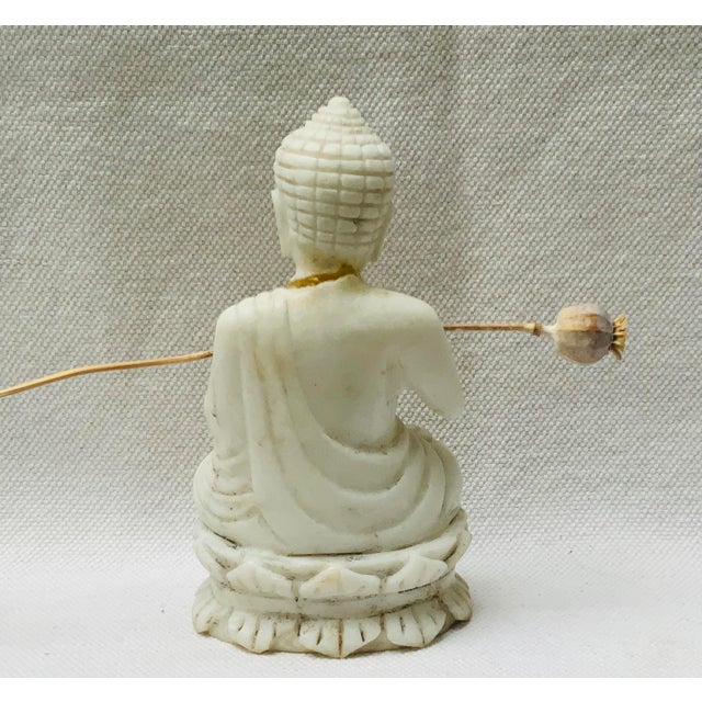 White Antique Chinese Hand-Carved Alabaster Seated Buddha Sculpture For Sale - Image 8 of 13