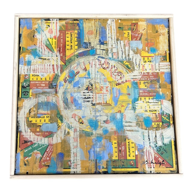 Contemporary Original Stephen Heigh Abstract Painting & Collage “City Circle” For Sale