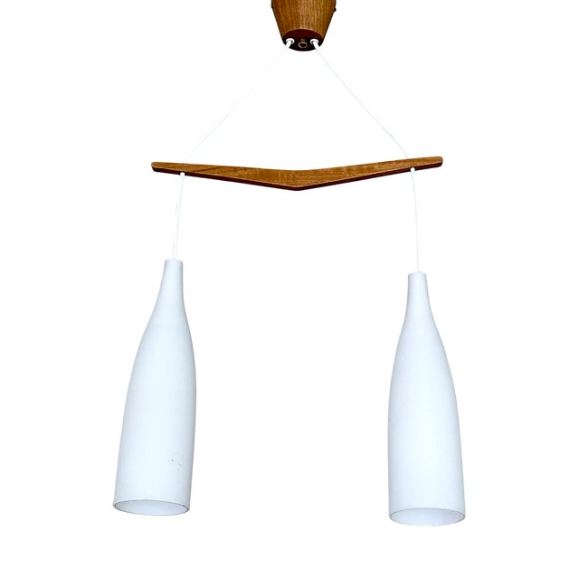 Scandinavian Pendant Light in Teak and Glass, 1960s For Sale