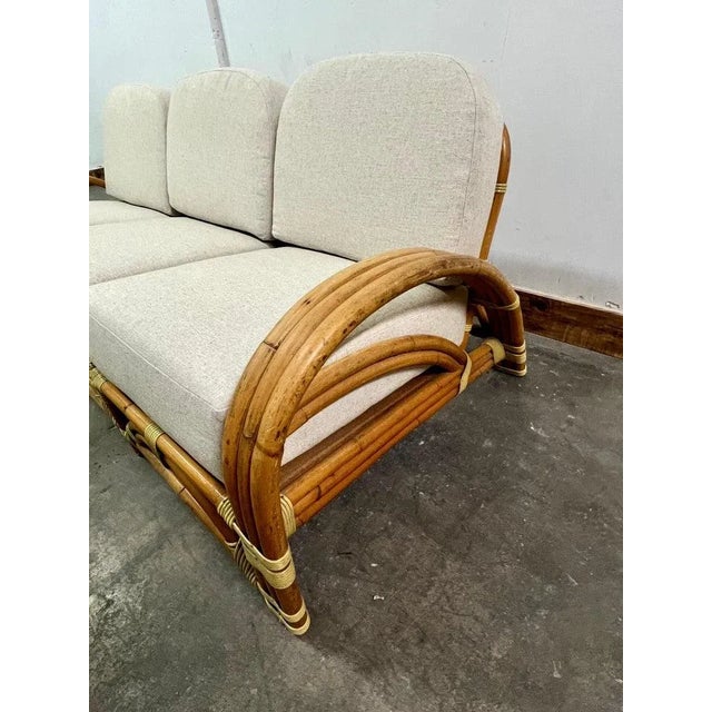 Ritts So. Rattan Sofa with Custom Upholstery For Sale In Los Angeles - Image 6 of 13