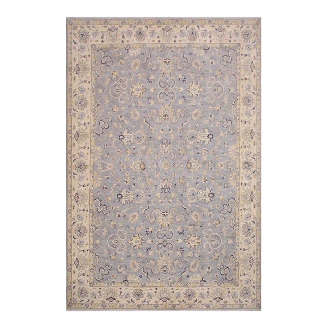 1990s Oriental Ziegler Grey Ivory Hand-Knotted Wool Rug - 10'1'' X 13'7'' For Sale