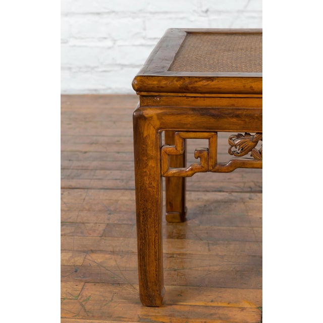 19th Century Chinese Qing Dynasty Rattan Top Side Table with Carved Apron For Sale - Image 11 of 13