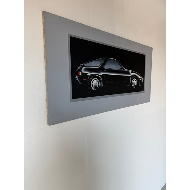 Mid-Century Modern 1980s Schamerhorn Classic Black Porsche 928 Oil on Canvas Painting – Signed, Unframed For Sale - Image 3 of 13