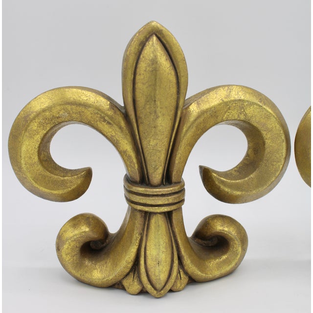 French Vintage French Golden Fleur De Lis Bookends For Sale - Image 3 of 11