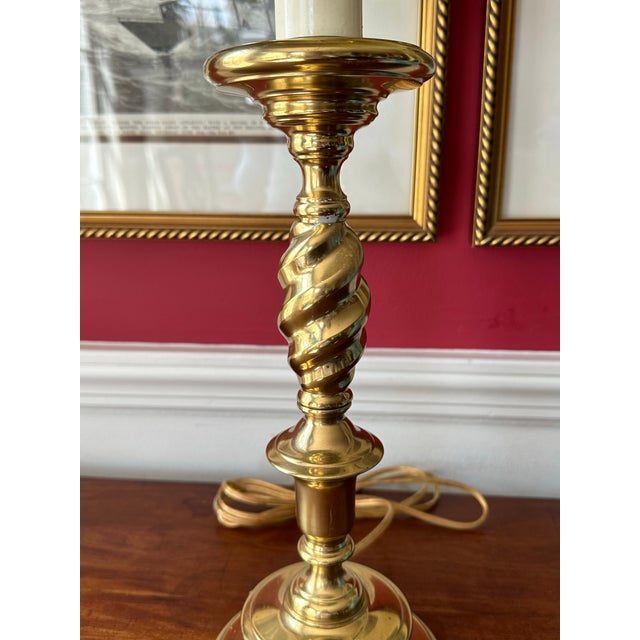 This classic twisted brass lamp is perfect for a study or office. The burgundy red shade adds just the right touch of...