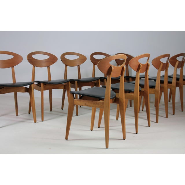 Wood Ten Dining Room Chairs by Roger Landault for Maison Sentou, 1950, Set of 10 For Sale - Image 7 of 16