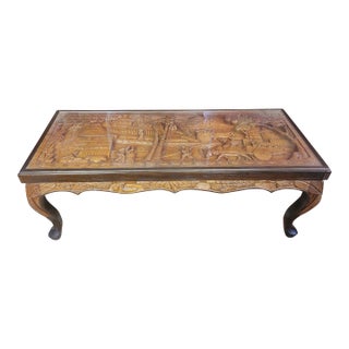 Vintage Hand-Carved Filipino Village Scene Coffee Table For Sale