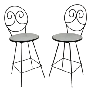 Mid 20th Century Modern Arthur Umanoff Style Wrought Iron Swivel Counter Bar Stool Pair