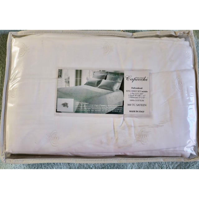 Modern Capecchi King Sheet 4 Piece Set 300 Tc Sateen Embroidered Made in Italy For Sale - Image 3 of 4