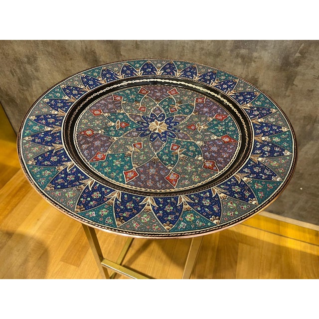 Metal Handmade Inlaid Copper Tray For Sale - Image 7 of 10