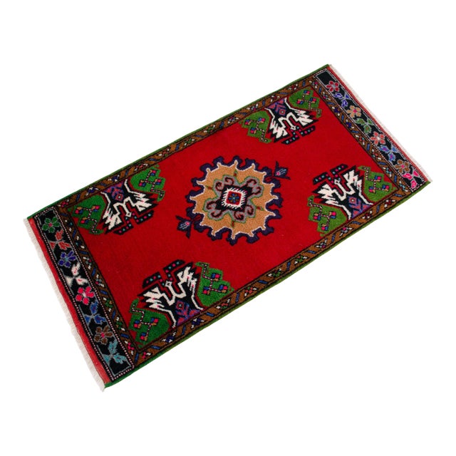 1970s Hand Made Turkish Rug Small Rug Kitchen Mat Organic Wool Entry Decor - 1'11" X 3'10" For Sale