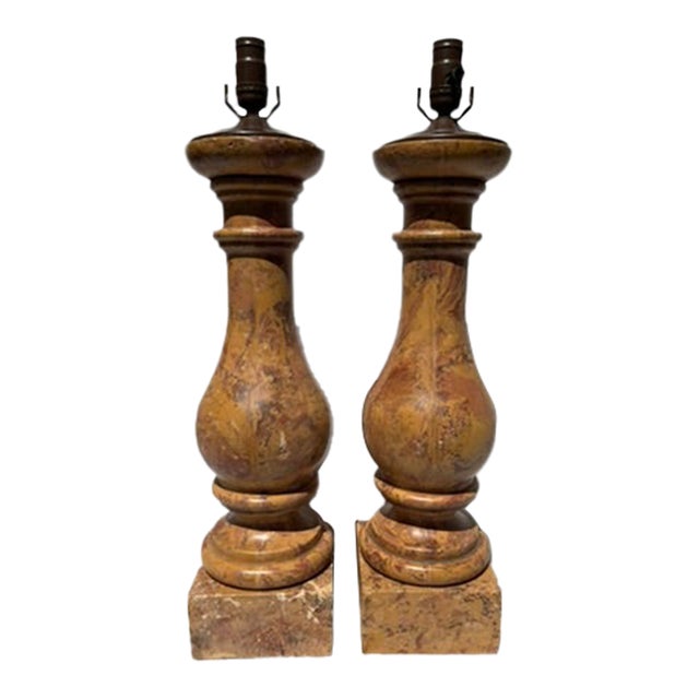 Large Marble Baluster Form Table Lamps a Pair For Sale