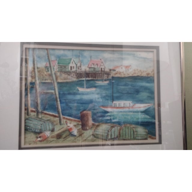 Original watercolor painting Artist: Maxwell Mandell Title: Fishing Cove Signed by artist at bottom left corner, as part...