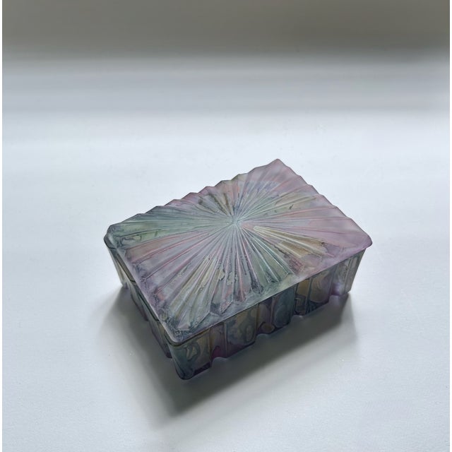 Iridescent Rainbow Glass Lidded Box, 1970's For Sale - Image 14 of 14