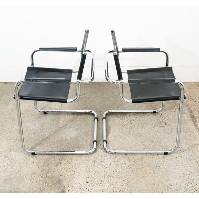 1970s Mid Century Modern Armchairs Chairs Set 4 Black Leather Italy Italian Vintage For Sale - Image 9 of 12