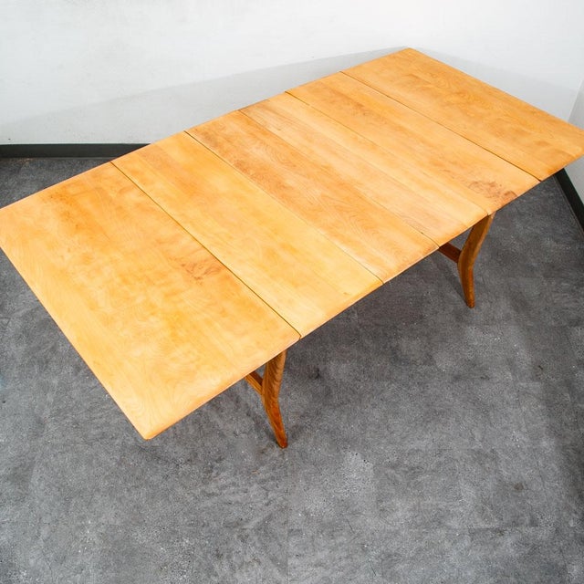 Heywood-Wakefield Mid Century Modern Dining Table Solid Maple Gate Leg Drop Heywood Wakefield Leaf For Sale - Image 4 of 12