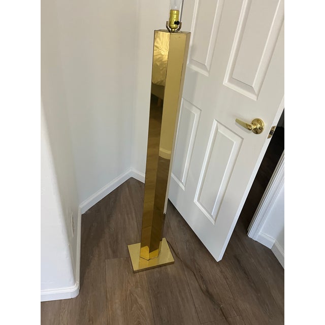 Mid Century Man seen Casella Style Lighting "Skyscraper" (or "Pylon") brass monolith torchiere floor lamp. Often...