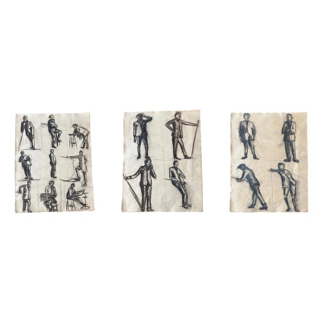 Unknow, Untitled, 1924, Charcoal on Paper, Set of 3 For Sale - Image 17 of 17