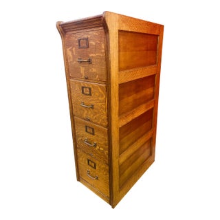 Antique Tiger Oak 4 Drawer Filing Cabinet by Yawman and Erbe Mfg. Co. For Sale