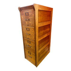 Antique Tiger Oak 4 Drawer Filing Cabinet by Yawman and Erbe Mfg. Co.