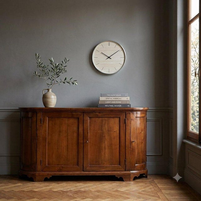 A mid-19th-century Italian-made walnut cupboard. It features a pair of paneled doors on the front, flanked by curved...