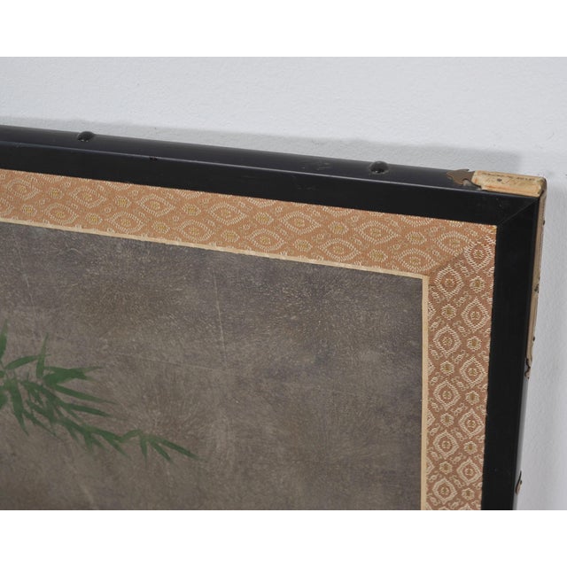 Japanese Showa Four Panel Screen Bamboo in Misty Landscape For Sale - Image 13 of 18