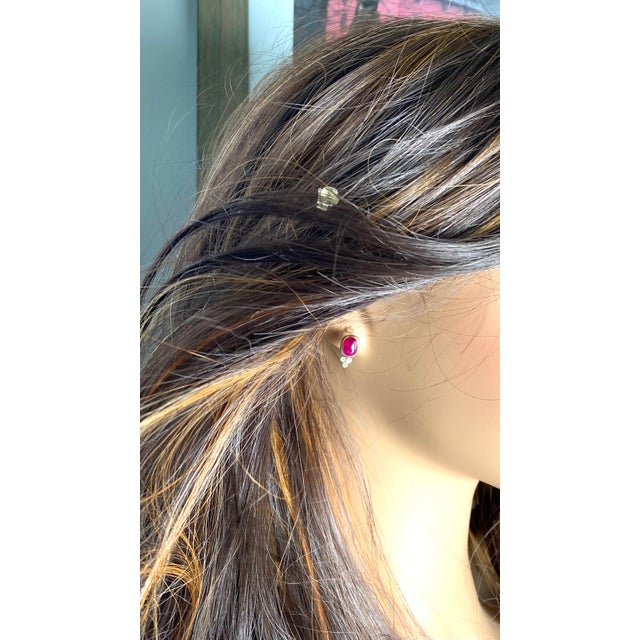 2020s 14k Yellow Gold Burma Cabochon Ruby and Diamond Bezel Set Stud Earrings, A Pair For Sale - Image 5 of 10