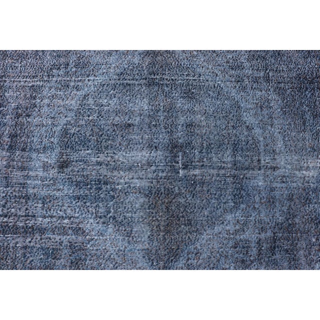 Vintage Hand Knotted Turkish Overdyed Oushak Rug in Dark Blue and Charcoal For Sale - Image 9 of 12