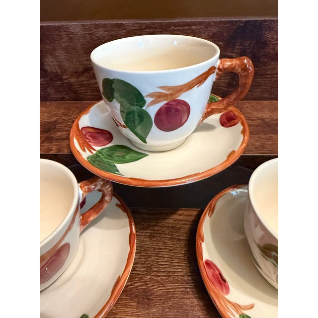 Franciscan China 1950s Franciscan Apple Tea Cup & Saucer Set England Backstamp Hand Painted - Set of 4 For Sale - Image 4 of 8