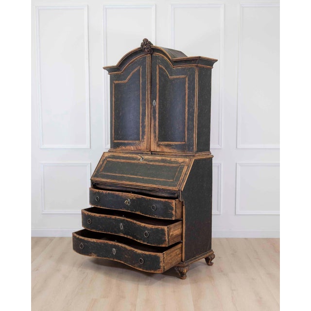 Danish 18th Century Bow-Fronted Rococo Secretary For Sale - Image 11 of 12