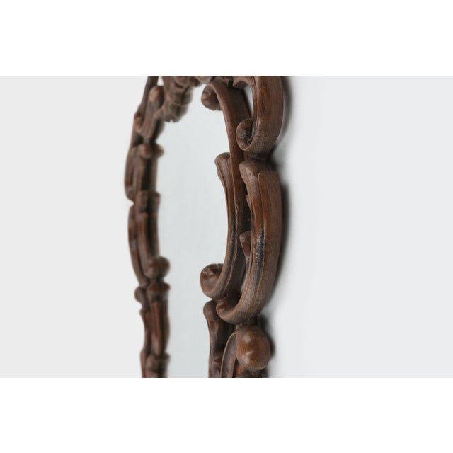 Brown Baroque Mirror with Hand Carved Oak Ornated Frame, France, 1950s For Sale - Image 8 of 11