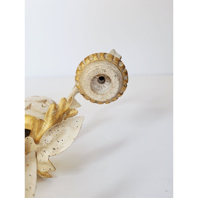 Vintage Italian Giltwood & Tole Pineapple Candle Wall Sconces For Sale - Image 12 of 12