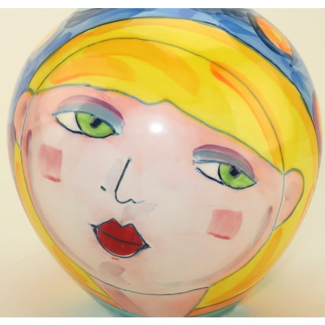 Denise Ford Portrait Decorated Ceramic Faces Vase for Ganz, c.1990 For Sale - Image 9 of 13