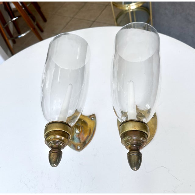 Pair Federal Style Sheild Back Brass Candle Wall Sconces For Sale - Image 4 of 18