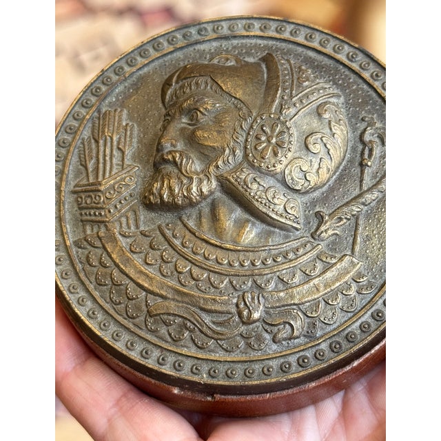 Antique Bronze Tabletop Medallion- Neoclassical Soldier For Sale In Pittsburgh - Image 6 of 12