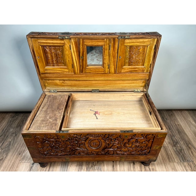 Chinese 1970s Chinese Export Carved Camphor Wood Dowry Chest For Sale - Image 3 of 9