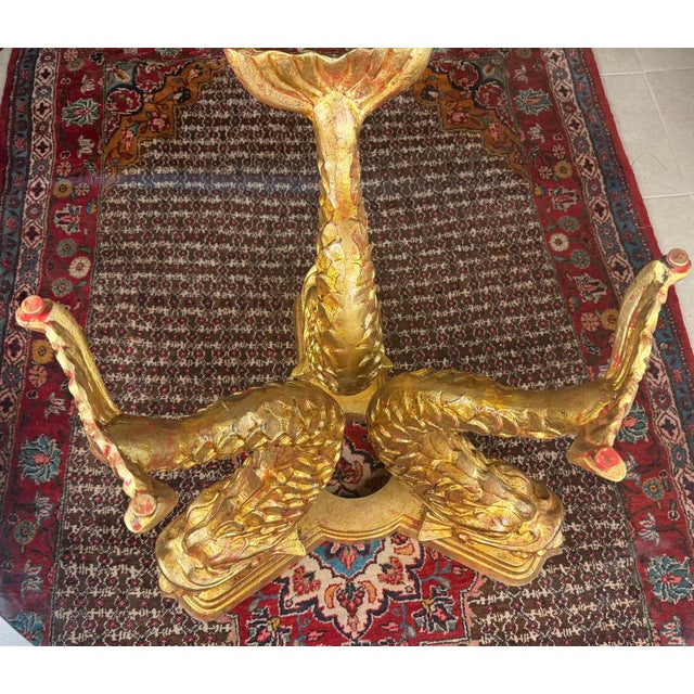 Gold Vintage Hollywood Regency Gold Koi Fish With Round Glass Top Dining Table For Sale - Image 8 of 8