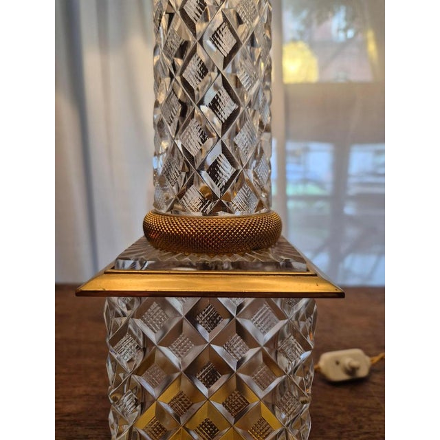 French Cut Crystal and Gilt Bronze Coloumn Table Lamps in the style of Baccarat, 1890s, Set of 2 For Sale - Image 10 of 13